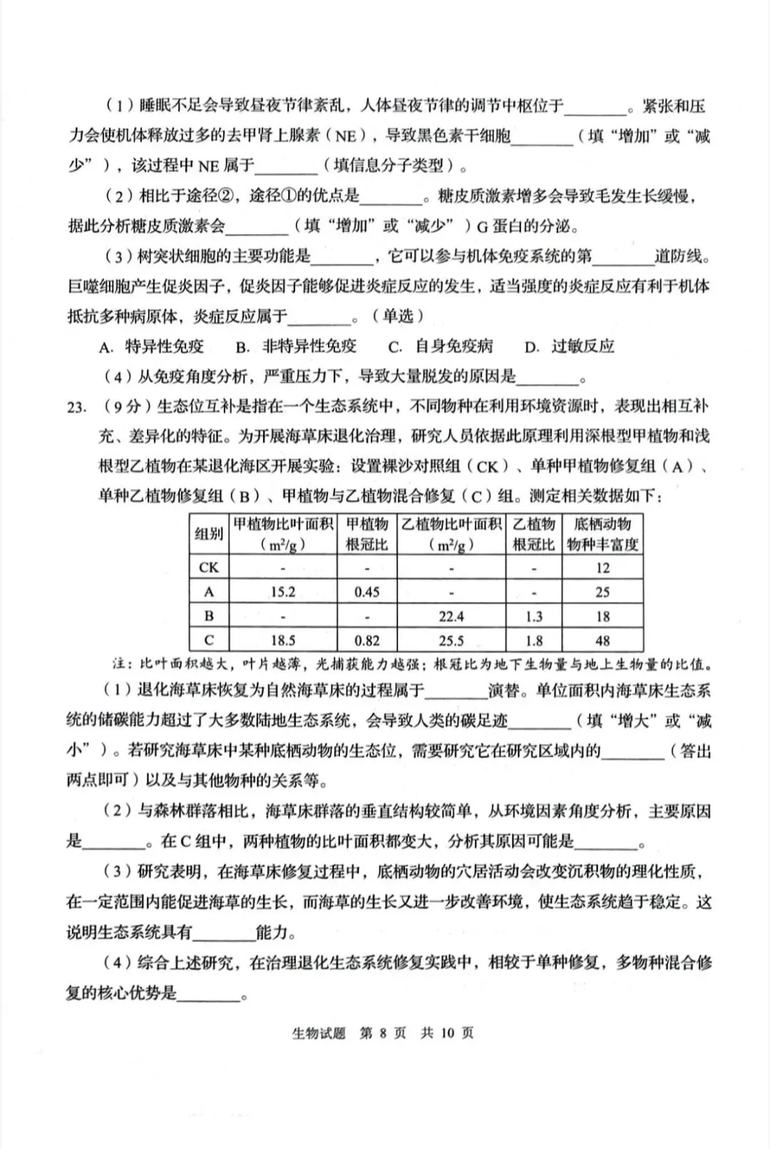 山东青岛市2026年高三二模生物学试卷和参考答案 第8张