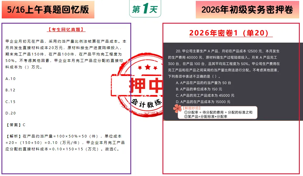 2026年5.16初级会计押中了回忆版真题出炉,来对答案!附:5.17解题技巧+初会数字口诀+预测押题(速速做完背会抢分)-第3张图片-四季读书网
