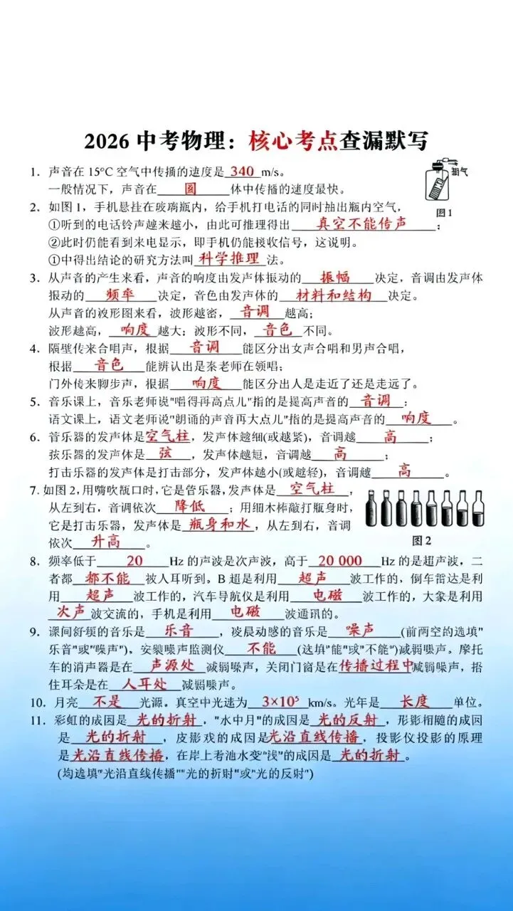 中考倒计时30,物理核心考点查漏默写-第1张图片-四季读书网