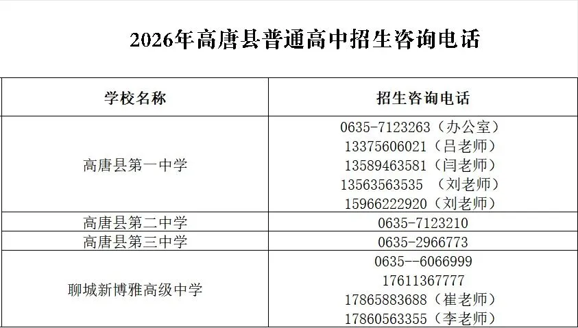 今天开始报名!2026年高唐中考招生政策公布!附报名方式、注意事项、各高中招生计划及咨询电话 第9张
