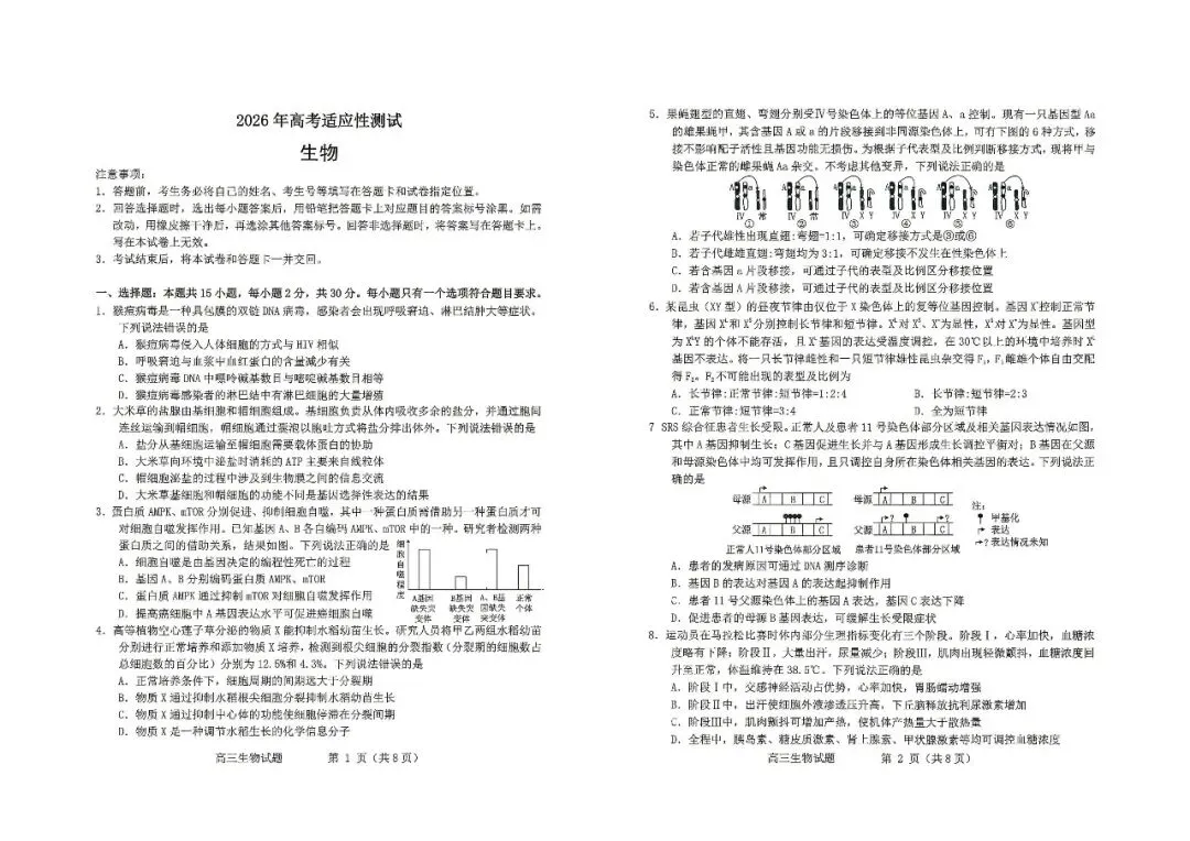 【烟台二模】烟台市2026届高三第二次模拟考试-生物 第2张
