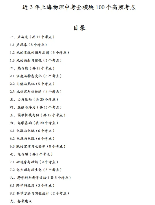 直击必考!上海中考物理100个高频考点,按考频星级标注 第2张 直击必考!上海中考物理100个高频考点,按考频星级标注 第2张