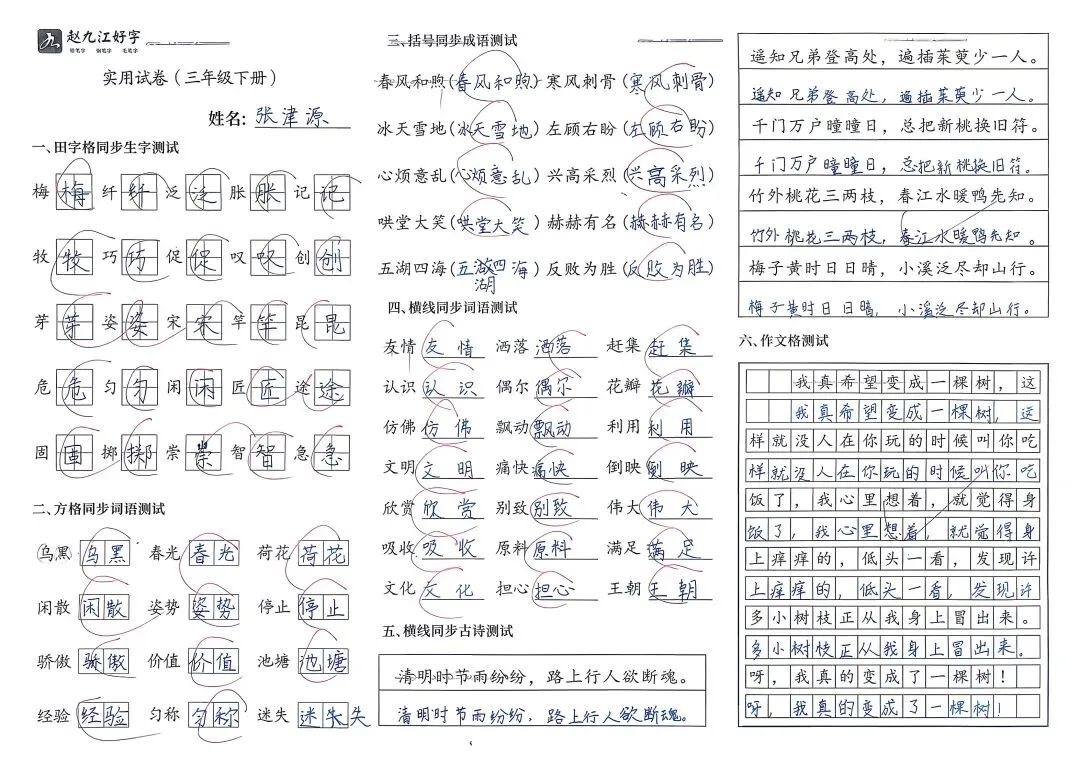 【赵九江好字】学员优秀实用试卷展示——二、三年级 第50张 【赵九江好字】学员优秀实用试卷展示——二、三年级 第50张