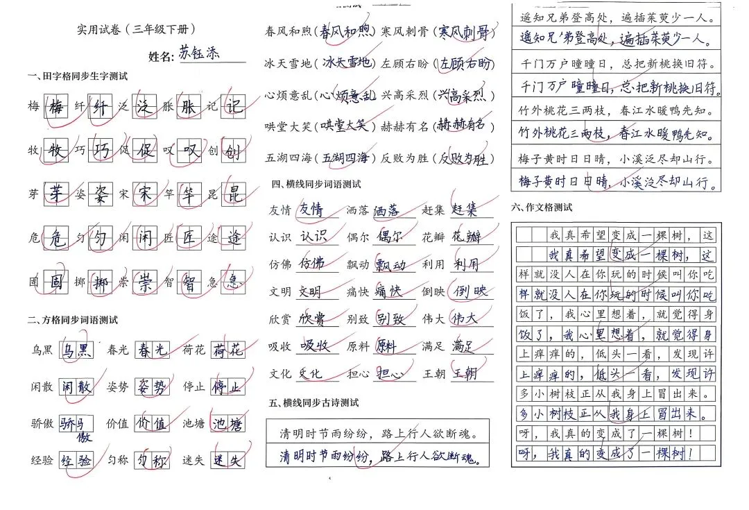 【赵九江好字】学员优秀实用试卷展示——二、三年级 第66张 【赵九江好字】学员优秀实用试卷展示——二、三年级 第66张