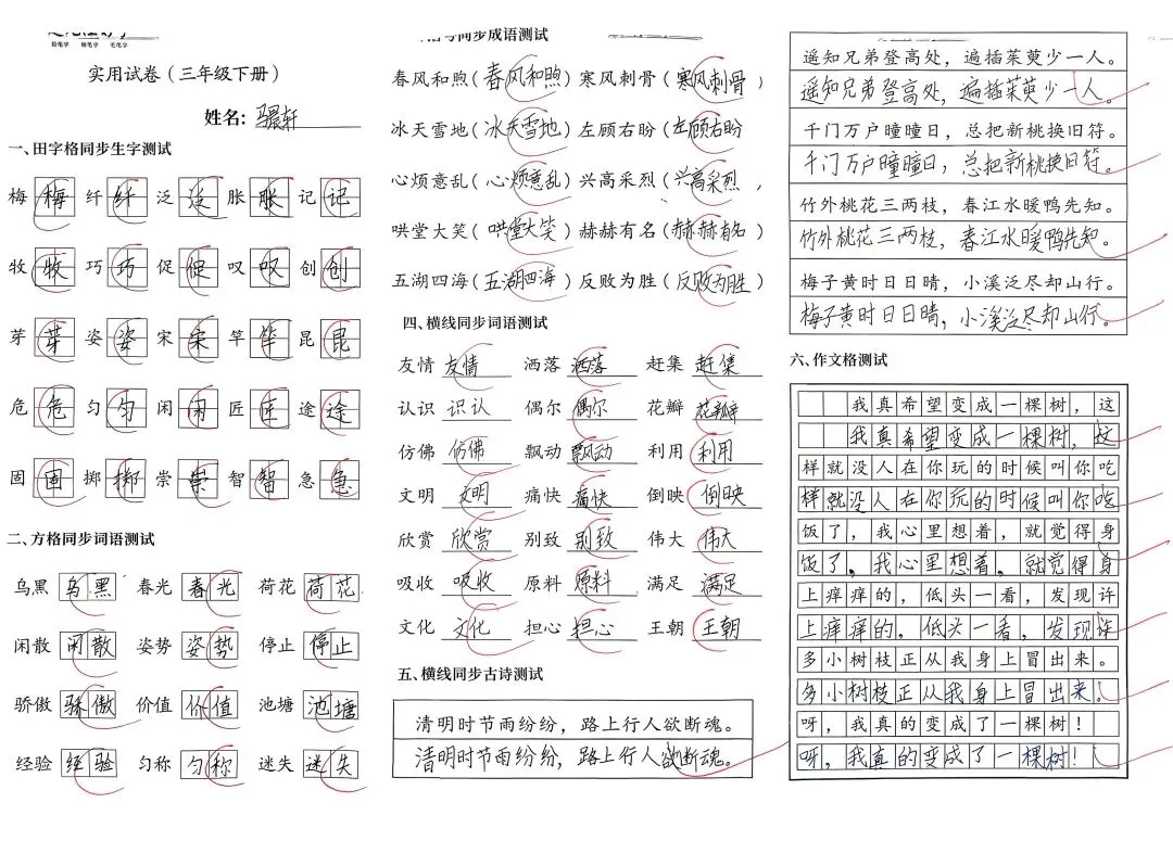 【赵九江好字】学员优秀实用试卷展示——二、三年级 第78张 【赵九江好字】学员优秀实用试卷展示——二、三年级 第78张