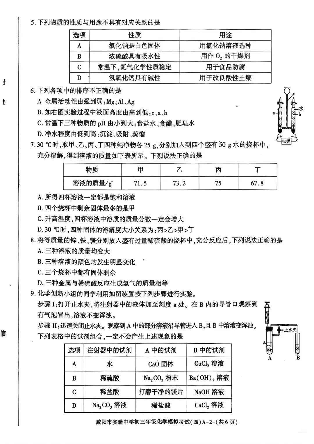 2026届咸阳市实验中学初三年级模拟考试(四)[试卷类型A] 各科试题及答案 第3张