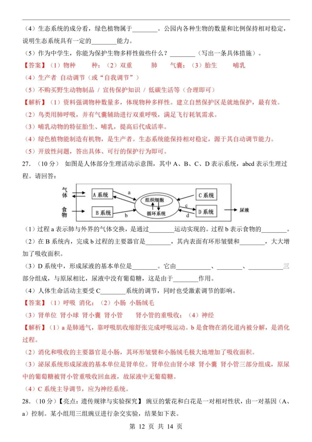 2026中考生物一模卷|全国通用真题+全解全析,刷完稳提分(电子版可打印) 第13张
