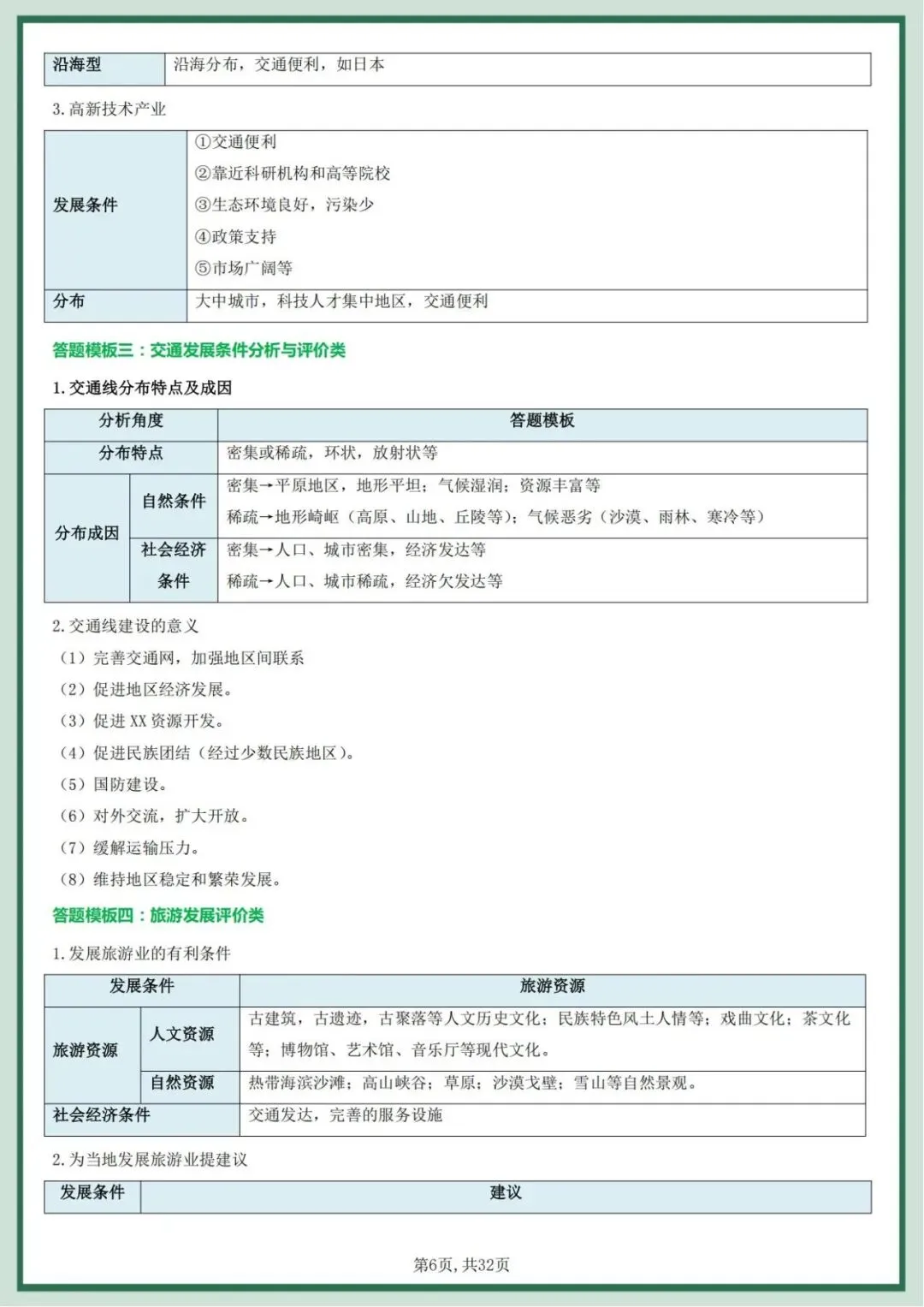 2026中考地理会考综合题答题模板+简答题归纳 完整版 第6张