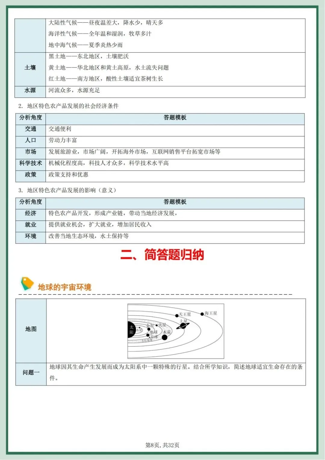2026中考地理会考综合题答题模板+简答题归纳 完整版 第8张