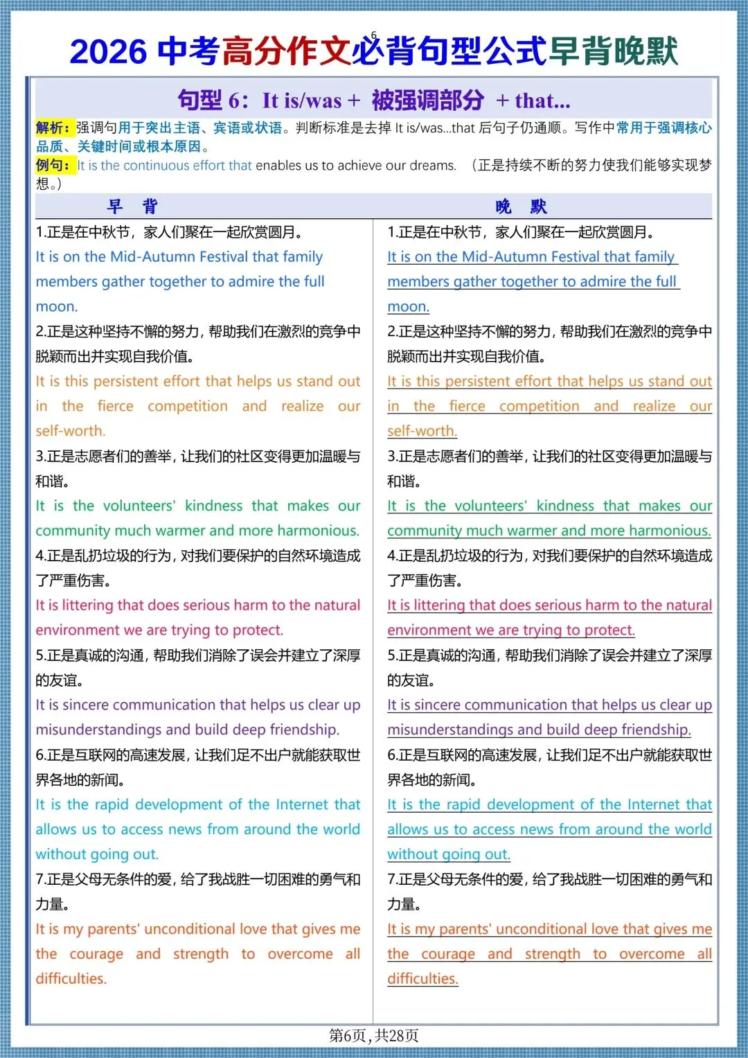 中考提分|2026中考英语高分作文必背句型公式(早背晚默共28天),电子版可打印! 第6张