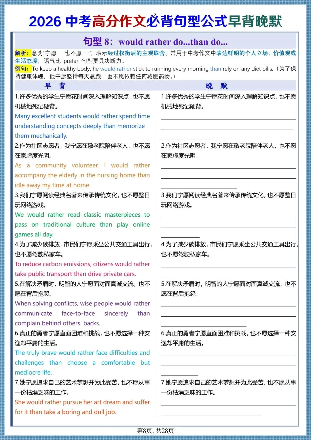 中考提分|2026中考英语高分作文必背句型公式(早背晚默共28天),电子版可打印! 第8张