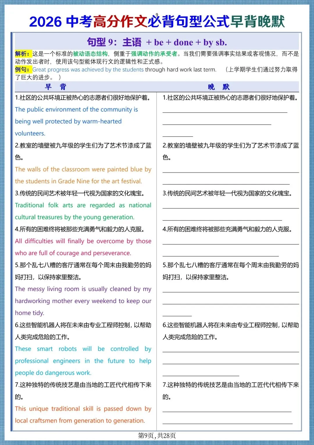 中考提分|2026中考英语高分作文必背句型公式(早背晚默共28天),电子版可打印! 第9张