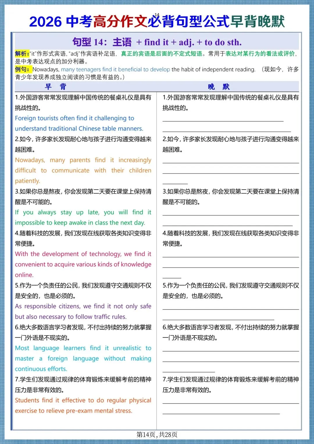 中考提分|2026中考英语高分作文必背句型公式(早背晚默共28天),电子版可打印! 第14张