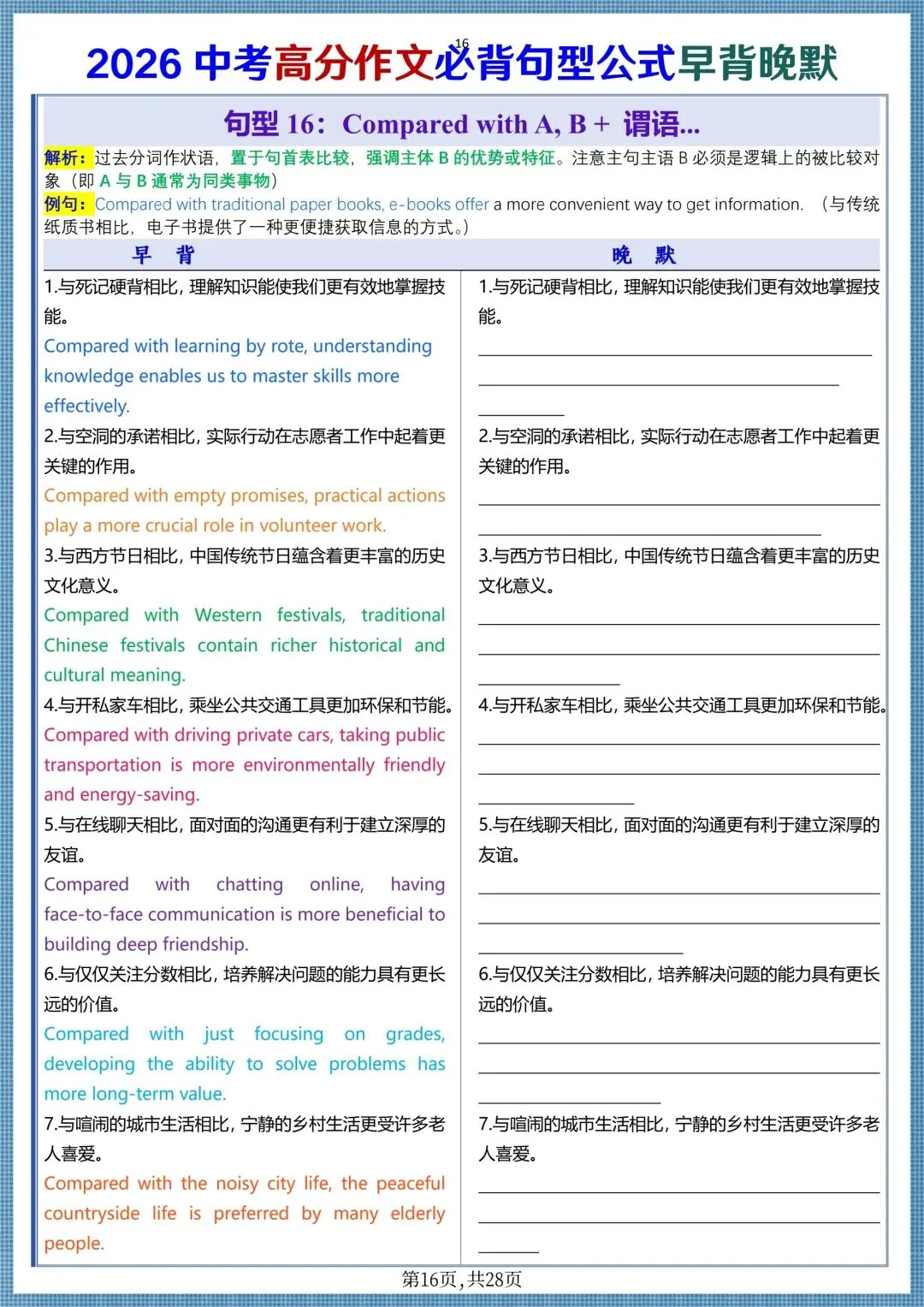 中考提分|2026中考英语高分作文必背句型公式(早背晚默共28天),电子版可打印! 第16张