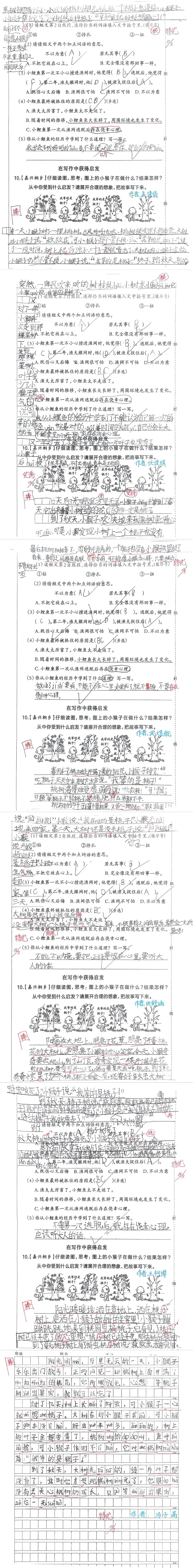 【试卷写话】看图写话:我等的是桃子(二年级下册第五单元试卷)-第3张图片-四季读书网