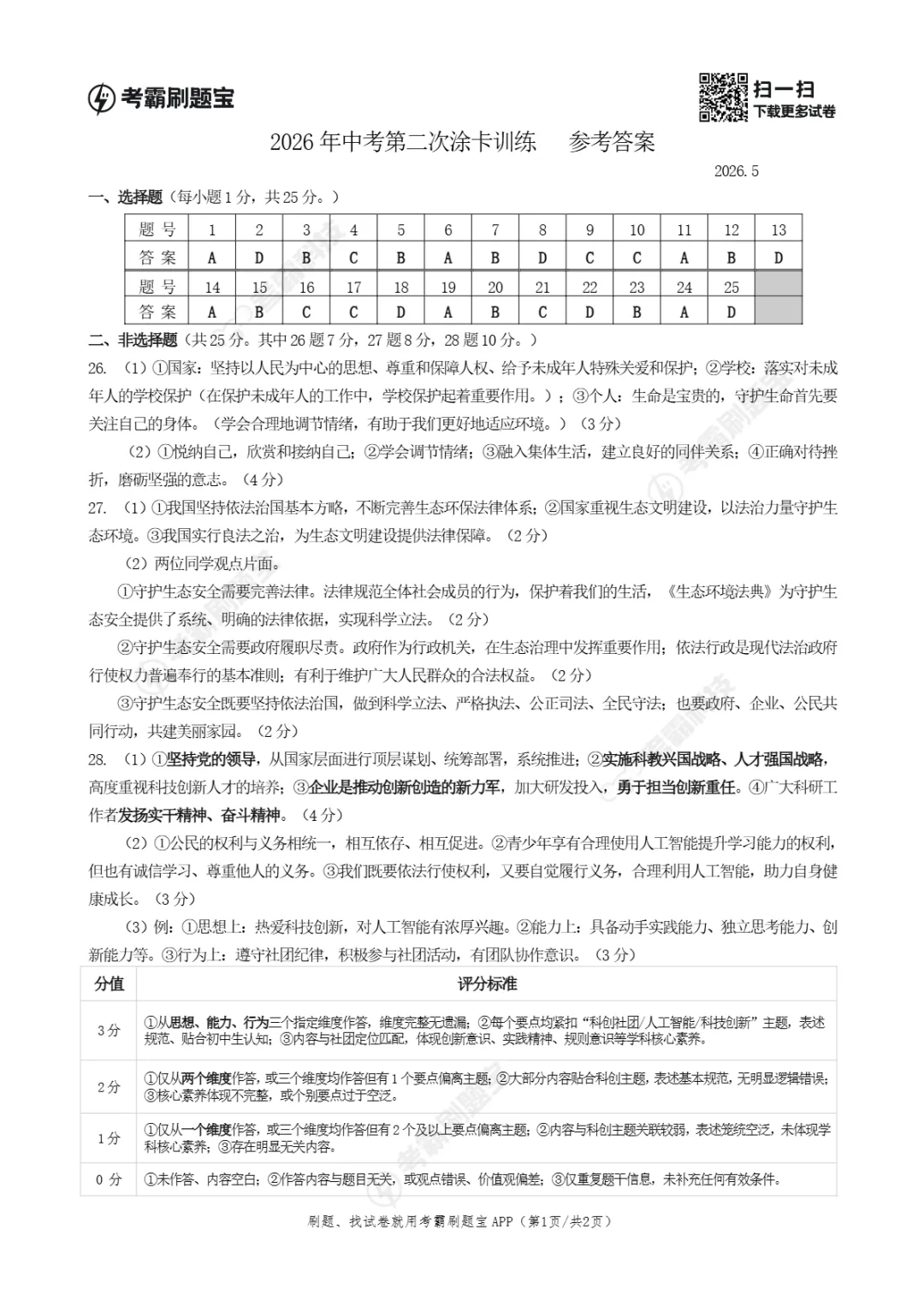 中考二模 | 2026年江苏省扬州市仪征市中考二模试卷(全科) 第20张