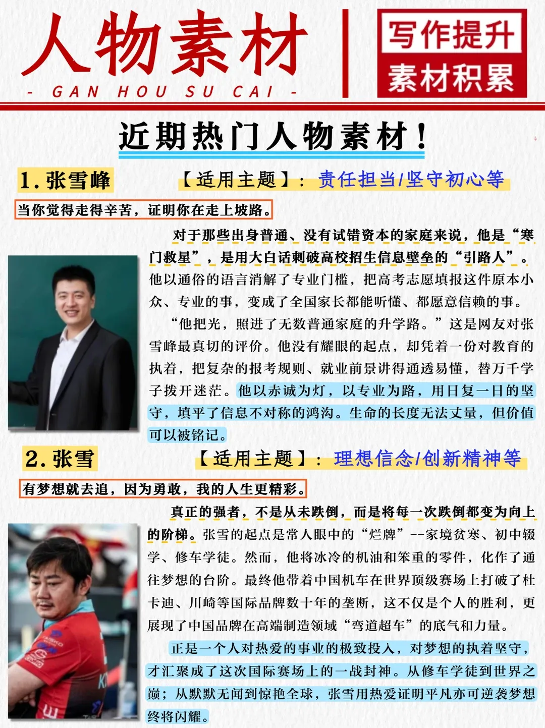 中考作文备考:语文作文素材最新2026!近期热点人物素材丨值得一背 第1张