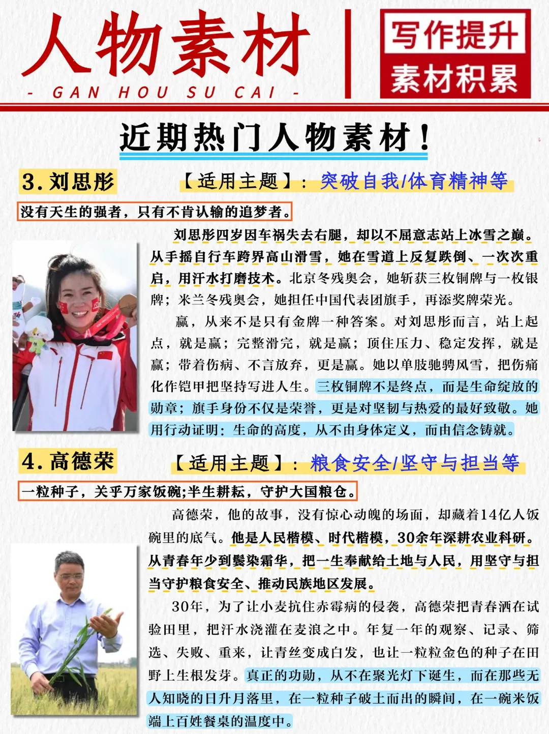 中考作文备考:语文作文素材最新2026!近期热点人物素材丨值得一背 第2张