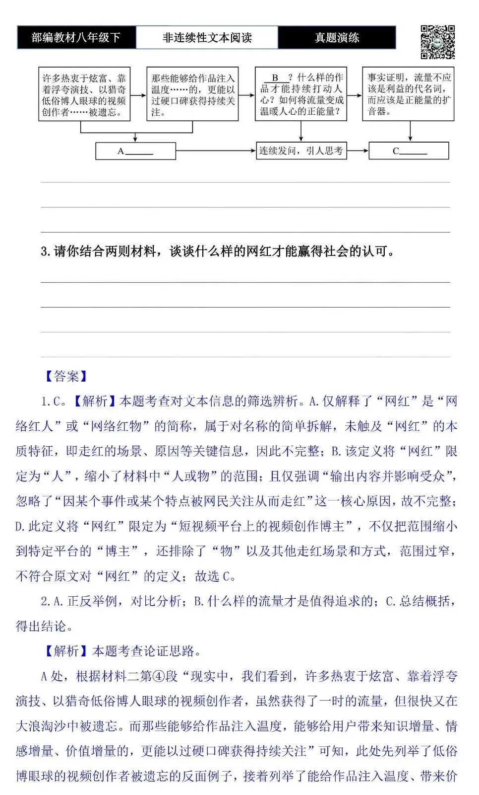 【非连续性文本阅读-真题演练】八年级下-24-“网红”应该有的样子-试题精析 第7张