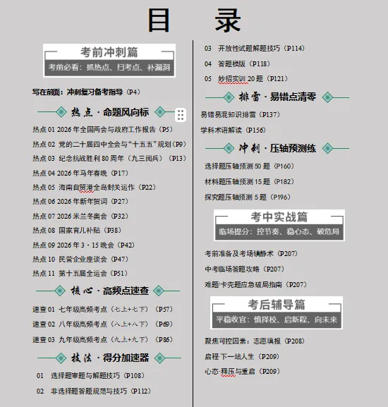 2026年中考道德与法治最后冲刺:热点解密、高频考点速记、重难解题妙招、易错避坑、压轴预测等,一应俱全,冲刺高分必备! 第2张 2026年中考道德与法治最后冲刺:热点解密、高频考点速记、重难解题妙招、易错避坑、压轴预测等,一应俱全,冲刺高分必备! 第2张