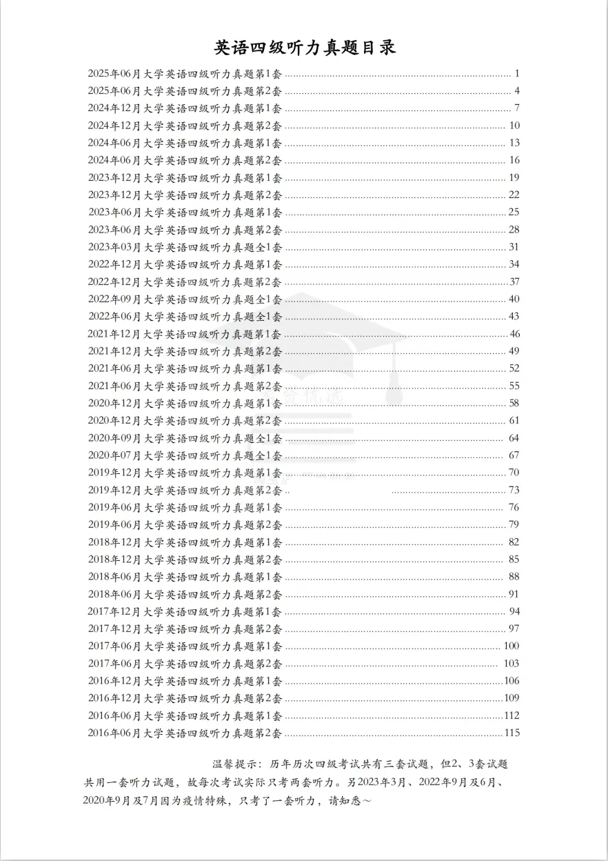 英语四级听力历年真题汇总电子版PDF(含听力音频mp3、答案解析及听力原文) 第1张