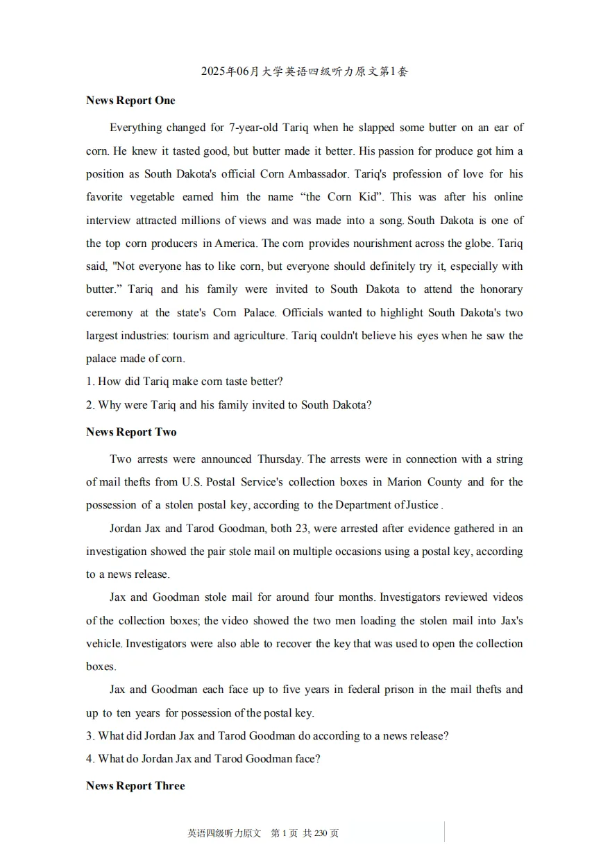 英语四级听力历年真题汇总电子版PDF(含听力音频mp3、答案解析及听力原文) 第4张