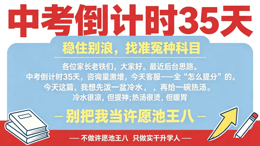 中考倒计时34天:稳住别浪,找准"冤种科目",别把我当许愿池王八 | 石家庄 第1张 中考倒计时34天:稳住别浪,找准"冤种科目",别把我当许愿池王八 | 石家庄 第1张