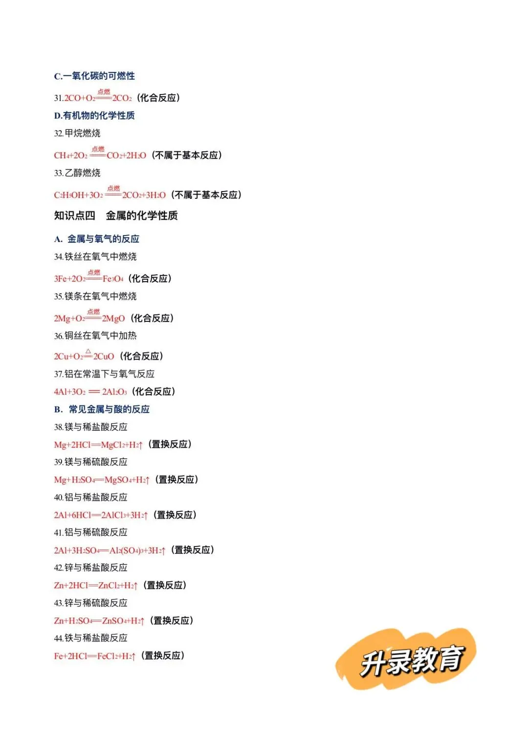 云南孩子速记:中考化学方程式大全(100个) 第10张