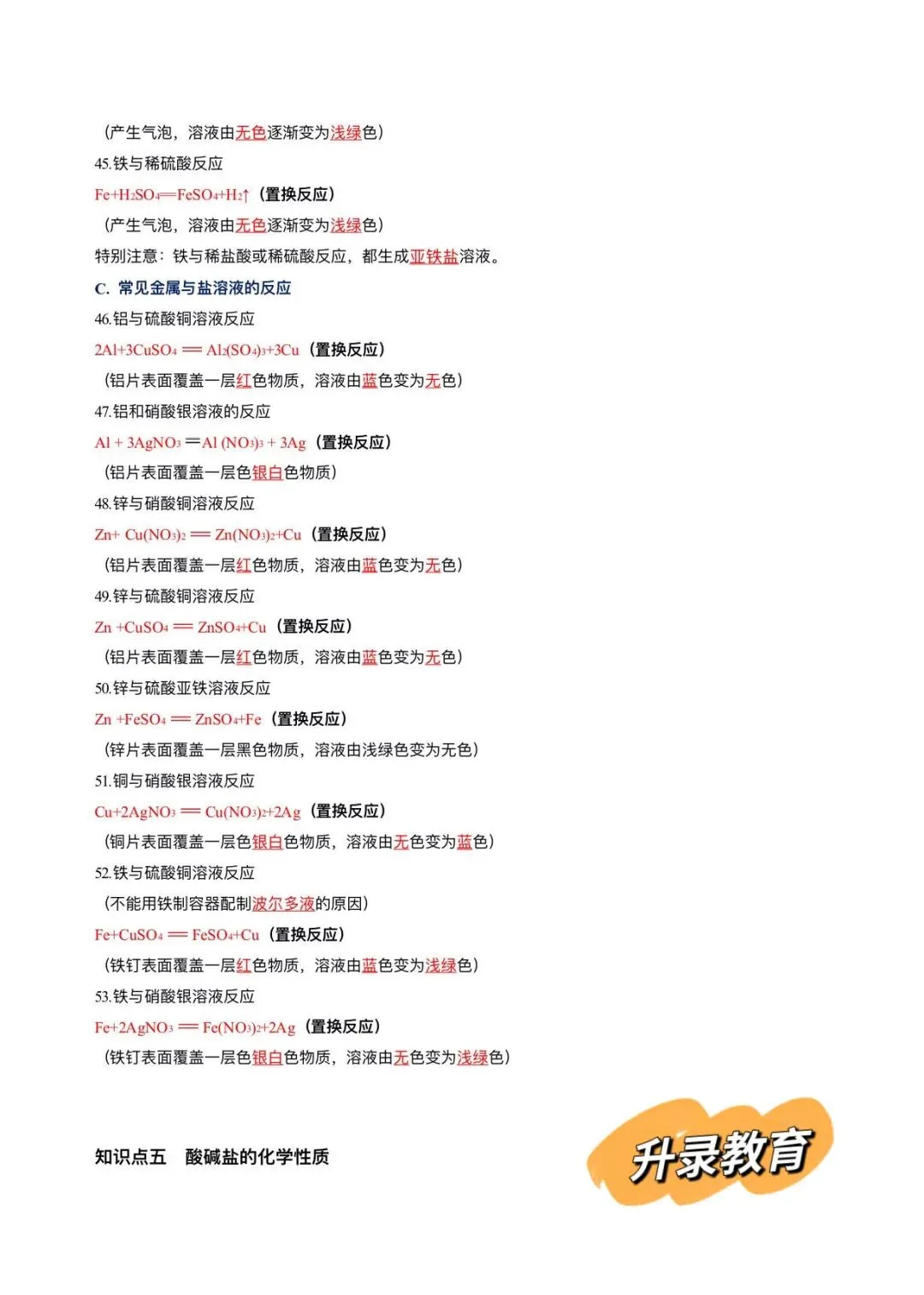 云南孩子速记:中考化学方程式大全(100个) 第11张