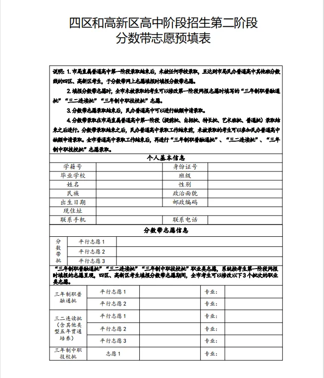 青岛中考 | 青岛各区/市高中阶段招生志愿预填表 第4张