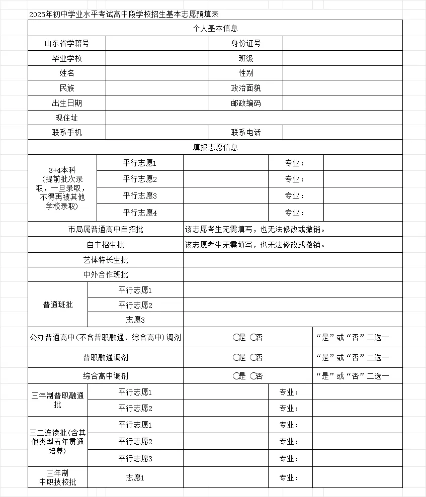 青岛中考 | 青岛各区/市高中阶段招生志愿预填表 第8张