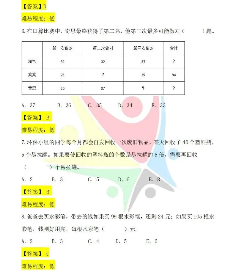最新!第37届YMO初赛第一赛区真题+答案(1~6年级) 第3张