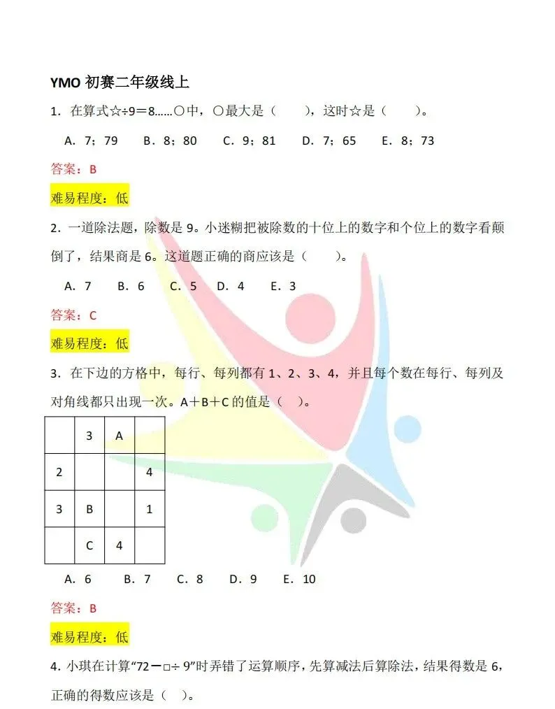最新!第37届YMO初赛第一赛区真题+答案(1~6年级) 第9张