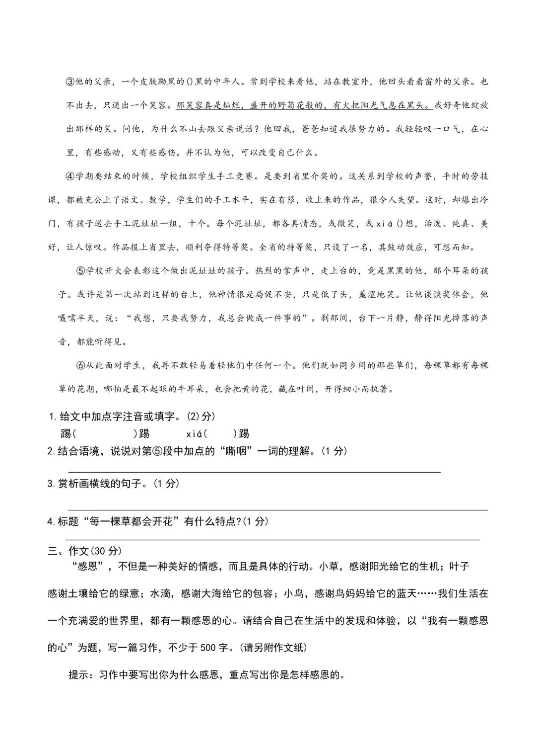小升初真题-育华语文分班考 第4张