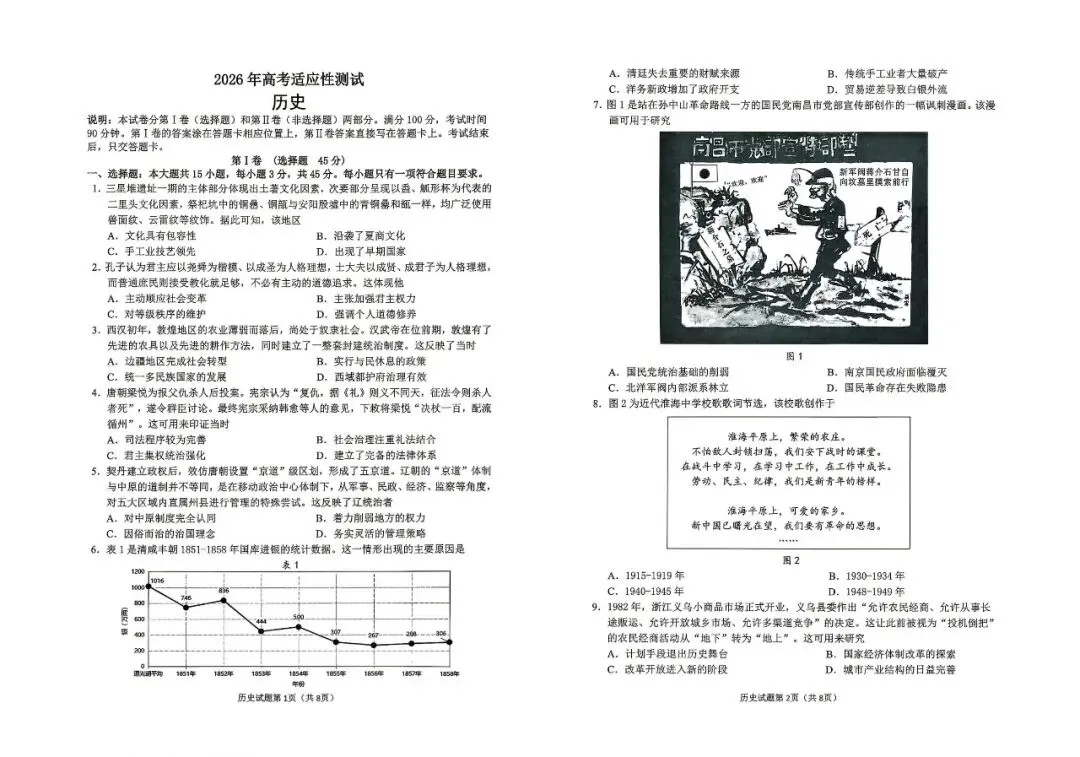 【烟台二模】烟台市2026届高三第二次模拟考试-历史 第2张 【烟台二模】烟台市2026届高三第二次模拟考试-历史 第2张