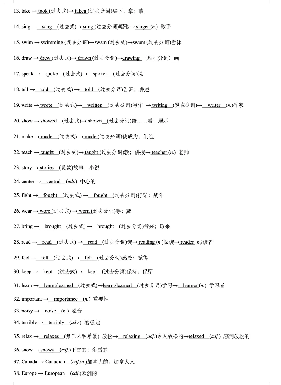 中考英语词性转化汇总(背诵版、试题检测) 第2张