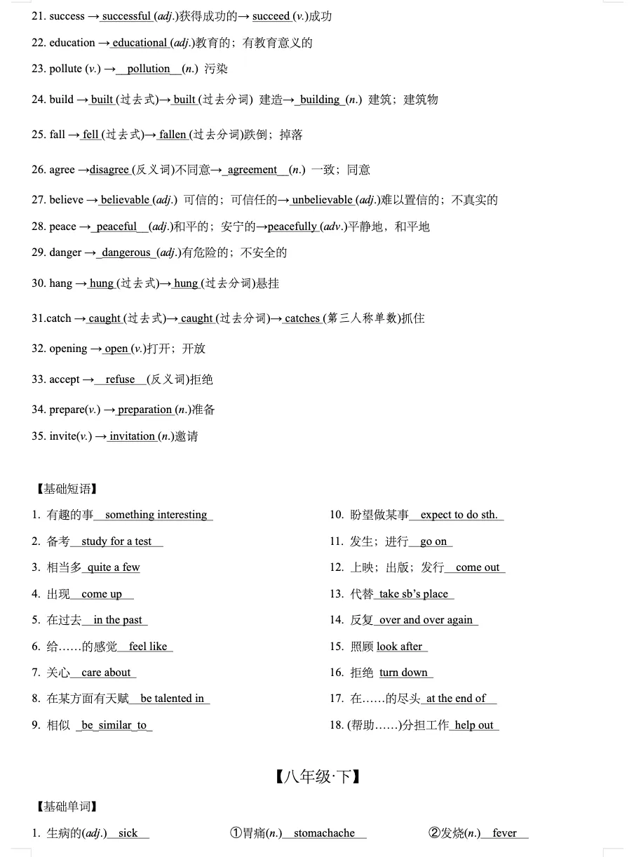 中考英语词性转化汇总(背诵版、试题检测) 第5张