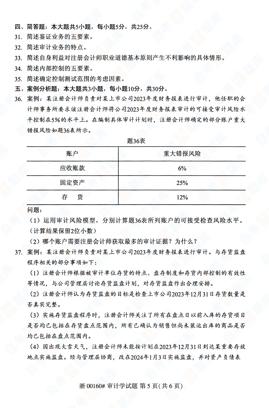 「自考智题库」自考《审计学》真题试题及答案解析| 课程代码00160 | 2026年4月 第6张 「自考智题库」自考《审计学》真题试题及答案解析| 课程代码00160 | 2026年4月 第6张
