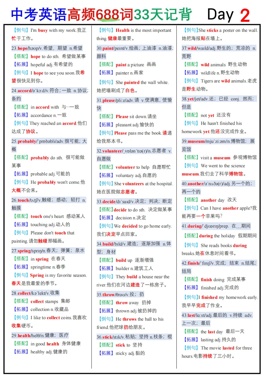 2026中考英语稳拿高分的秘密!688个高频词PDF,带背诵/默写版+真题例句 第2张