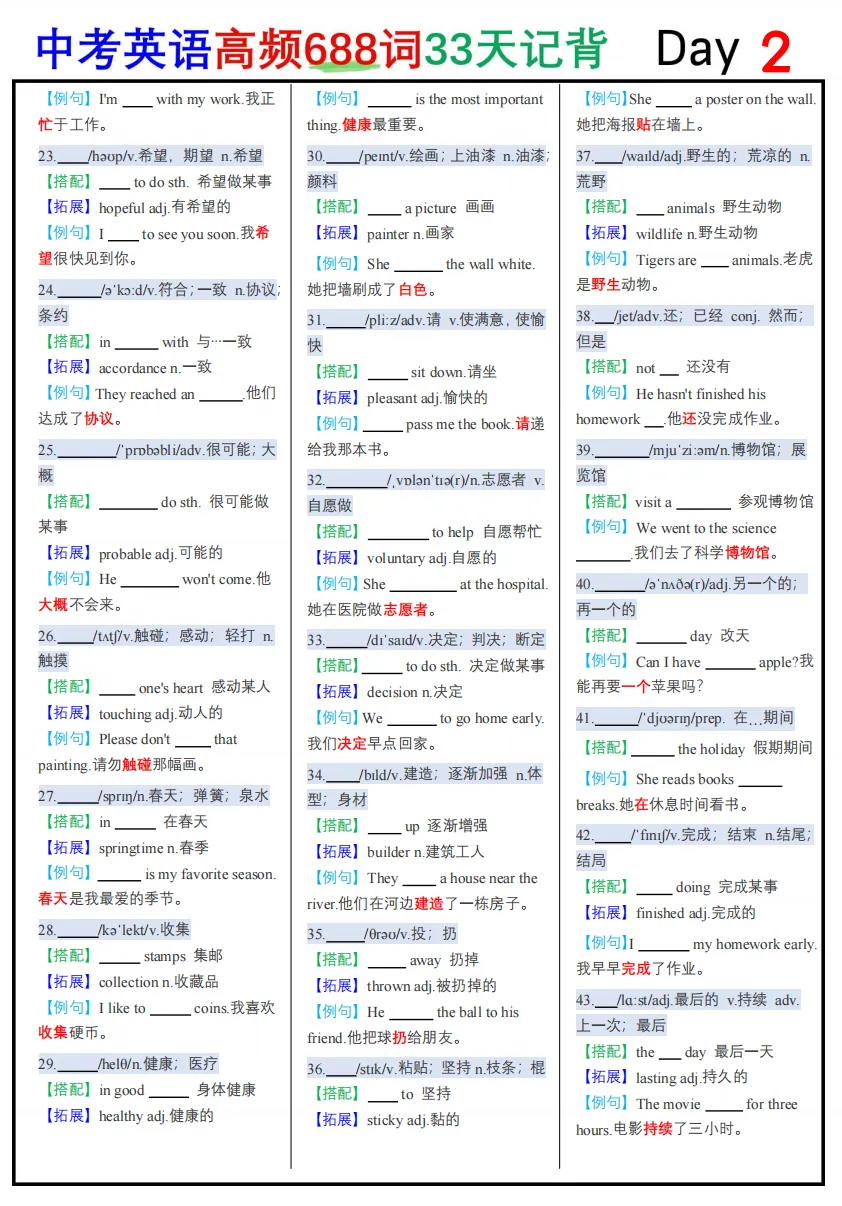 2026中考英语稳拿高分的秘密!688个高频词PDF,带背诵/默写版+真题例句 第5张