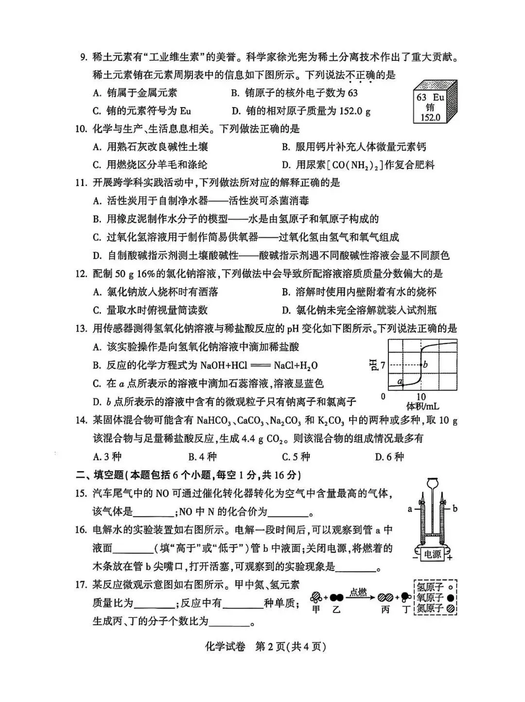 初中化学中考学业水平考试试卷 第2张 初中化学中考学业水平考试试卷 第2张