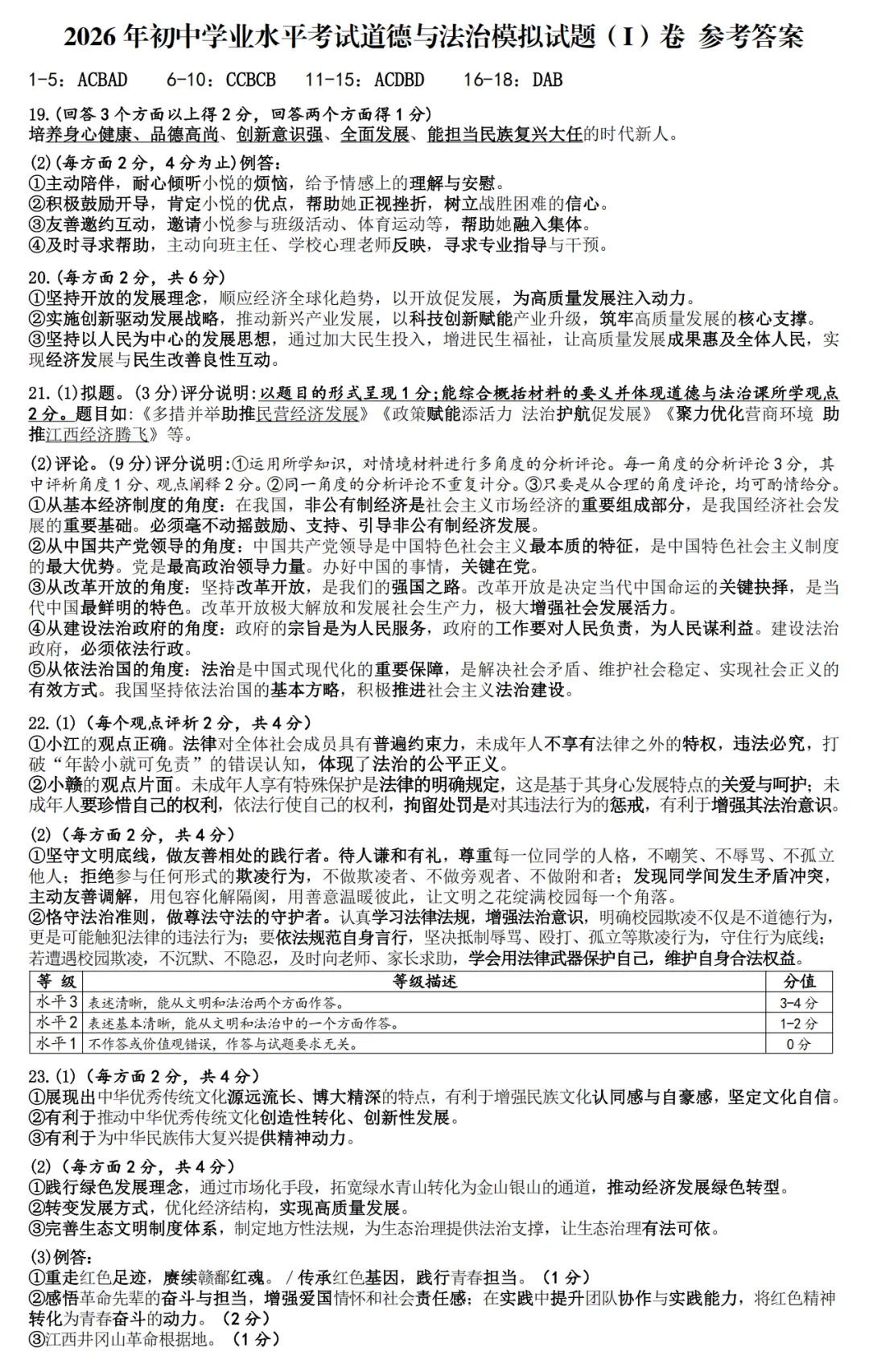 中考政治丨2026年初中学业水平考试道德与法治模拟试题及参考答案(合卷 道法部分I卷) 第3张