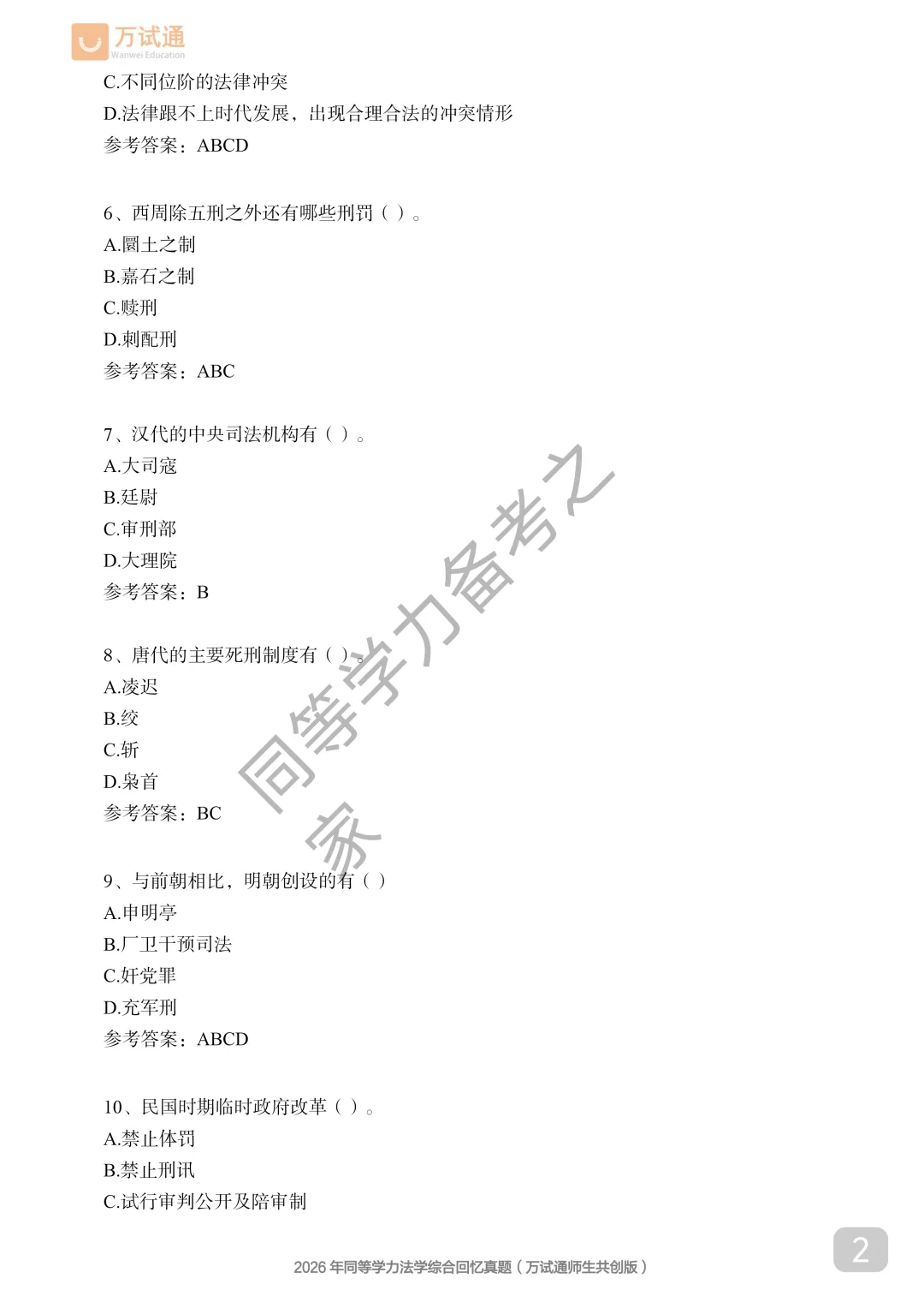 【法学真题完整回忆版】2026年同等学力法学综合国考真题覆盖90%+ 第2张