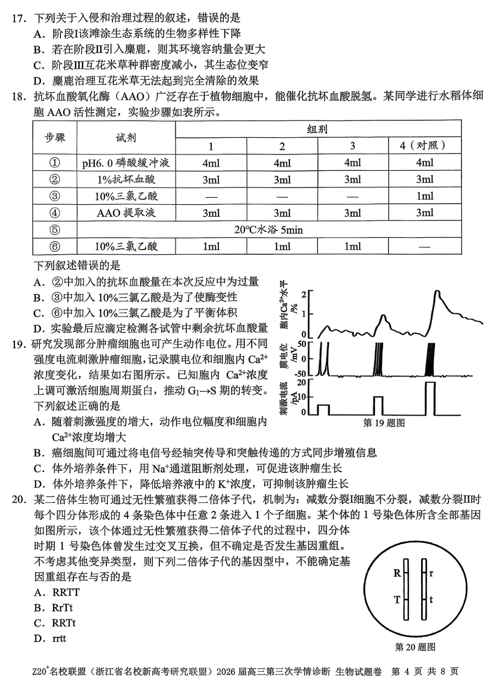 2026年5月浙江Z20联盟高三生物试卷、答案、解析、评分细则、 第9张