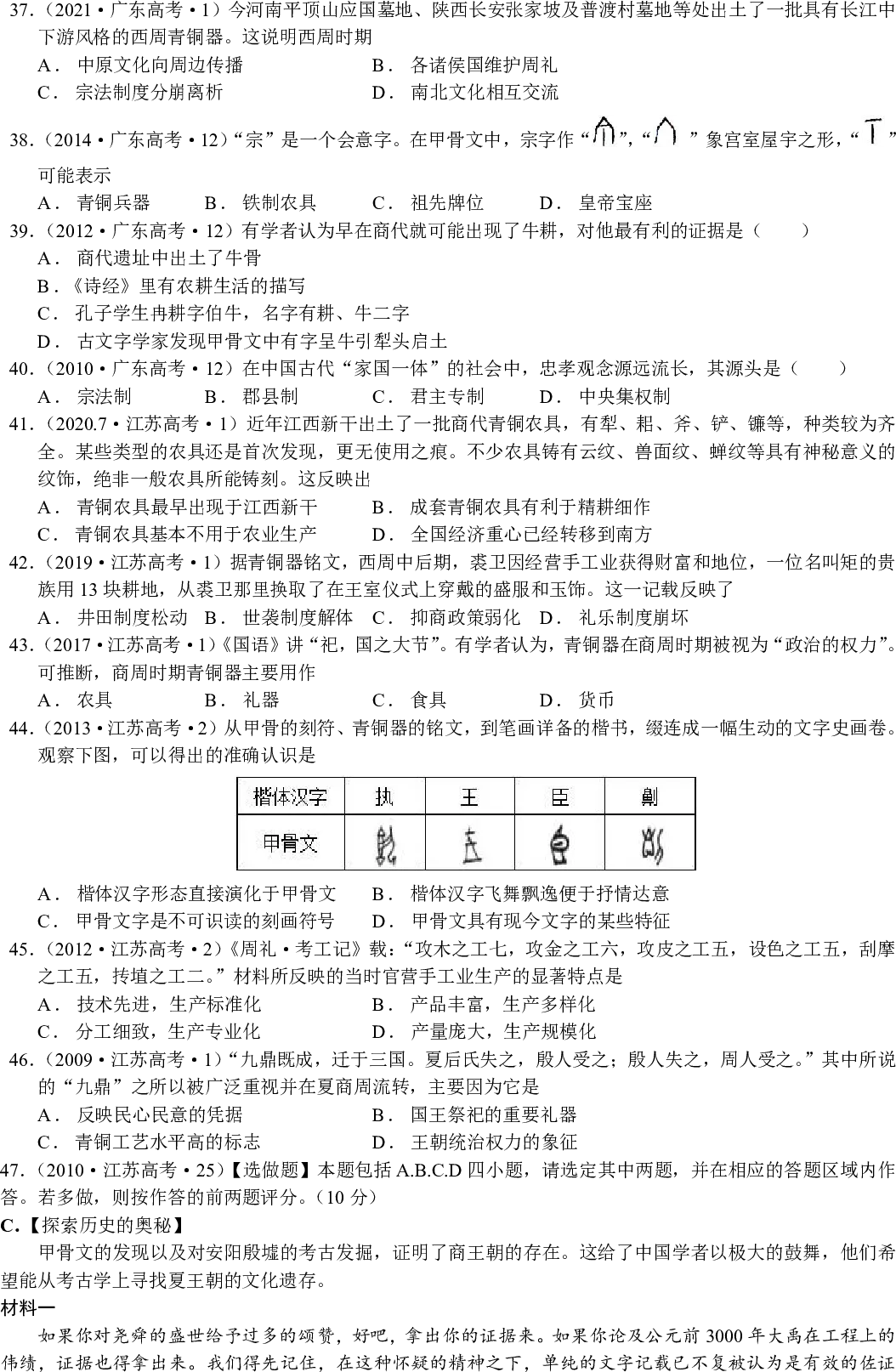 【真题汇编】1 中华文明的起源与早期国家 第5张