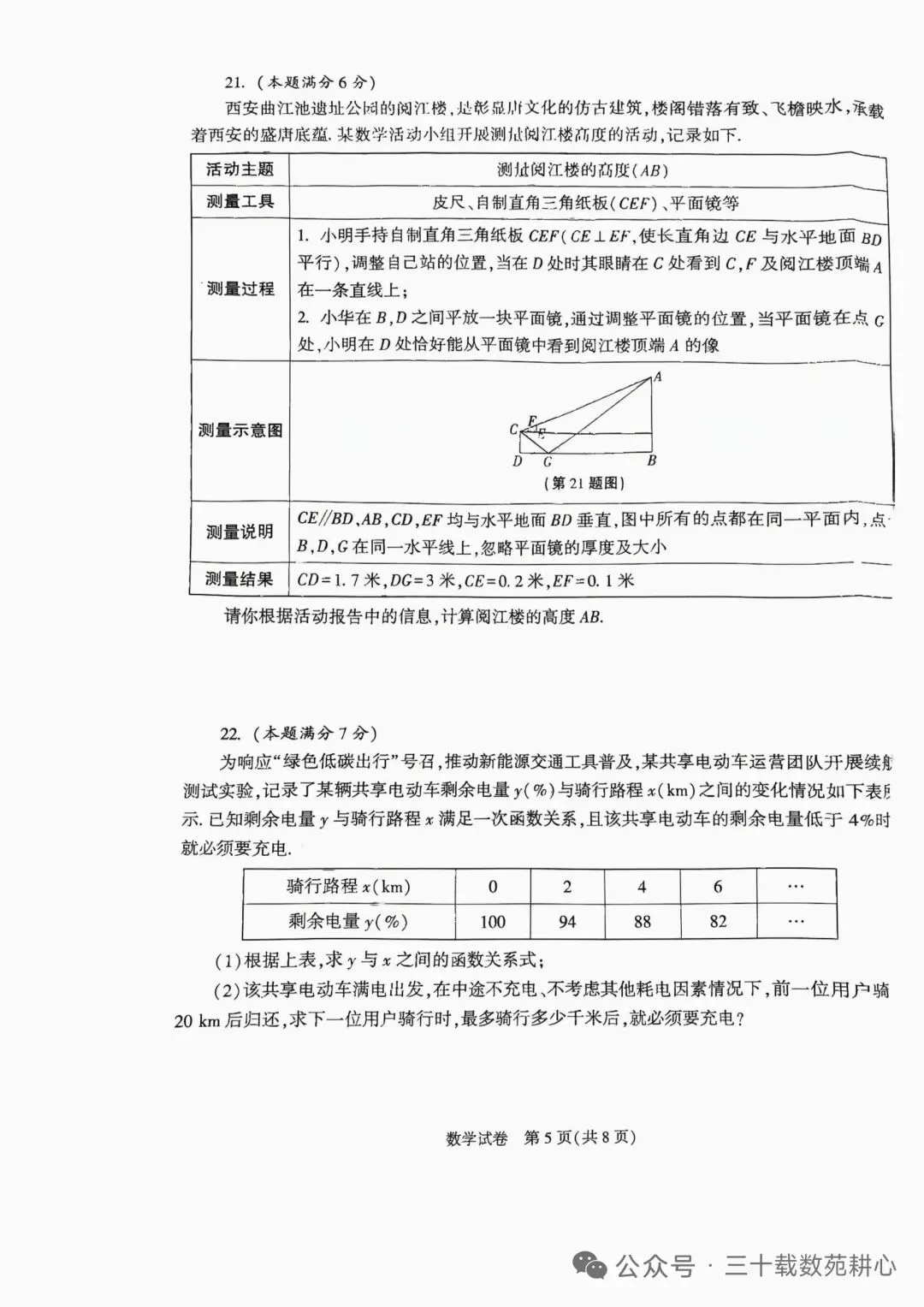 陕西中考数学模拟试卷 第5张