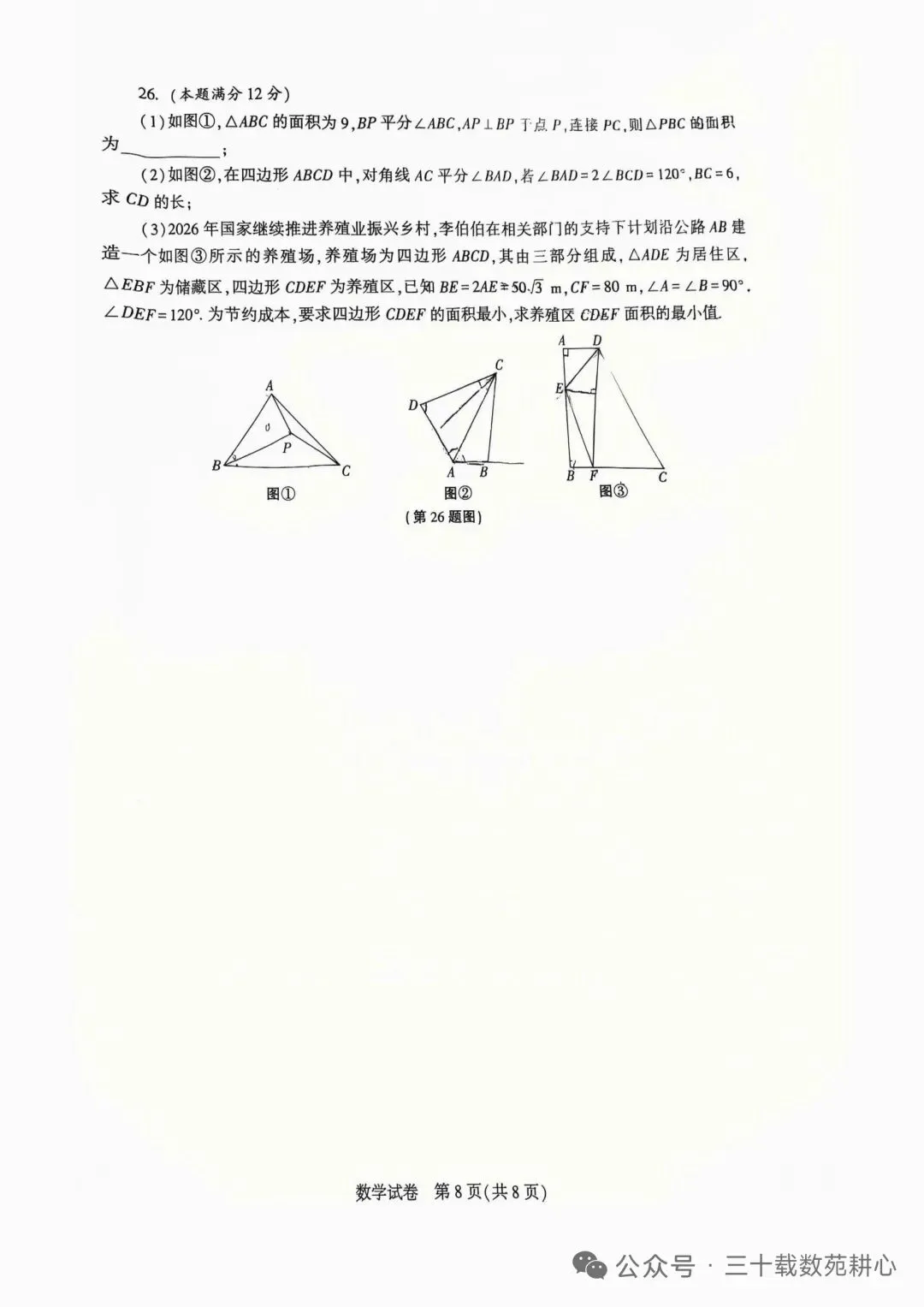 陕西中考数学模拟试卷 第8张