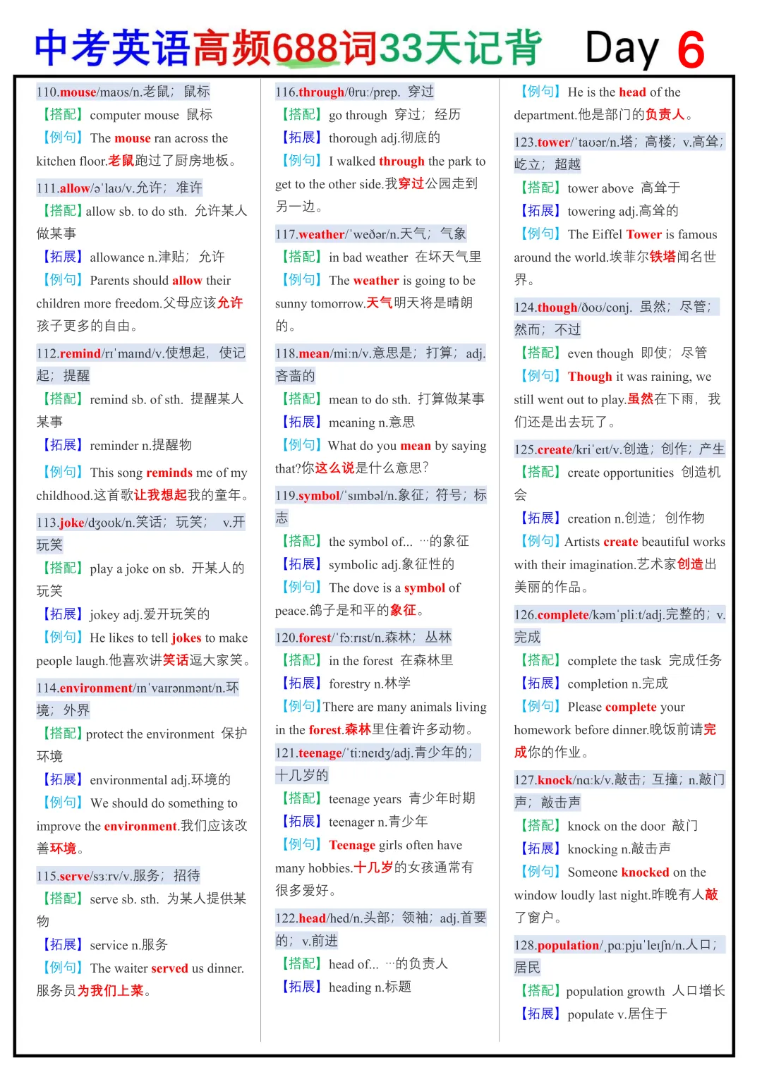 中考英语高频688词33天记背 Day6 第3张
