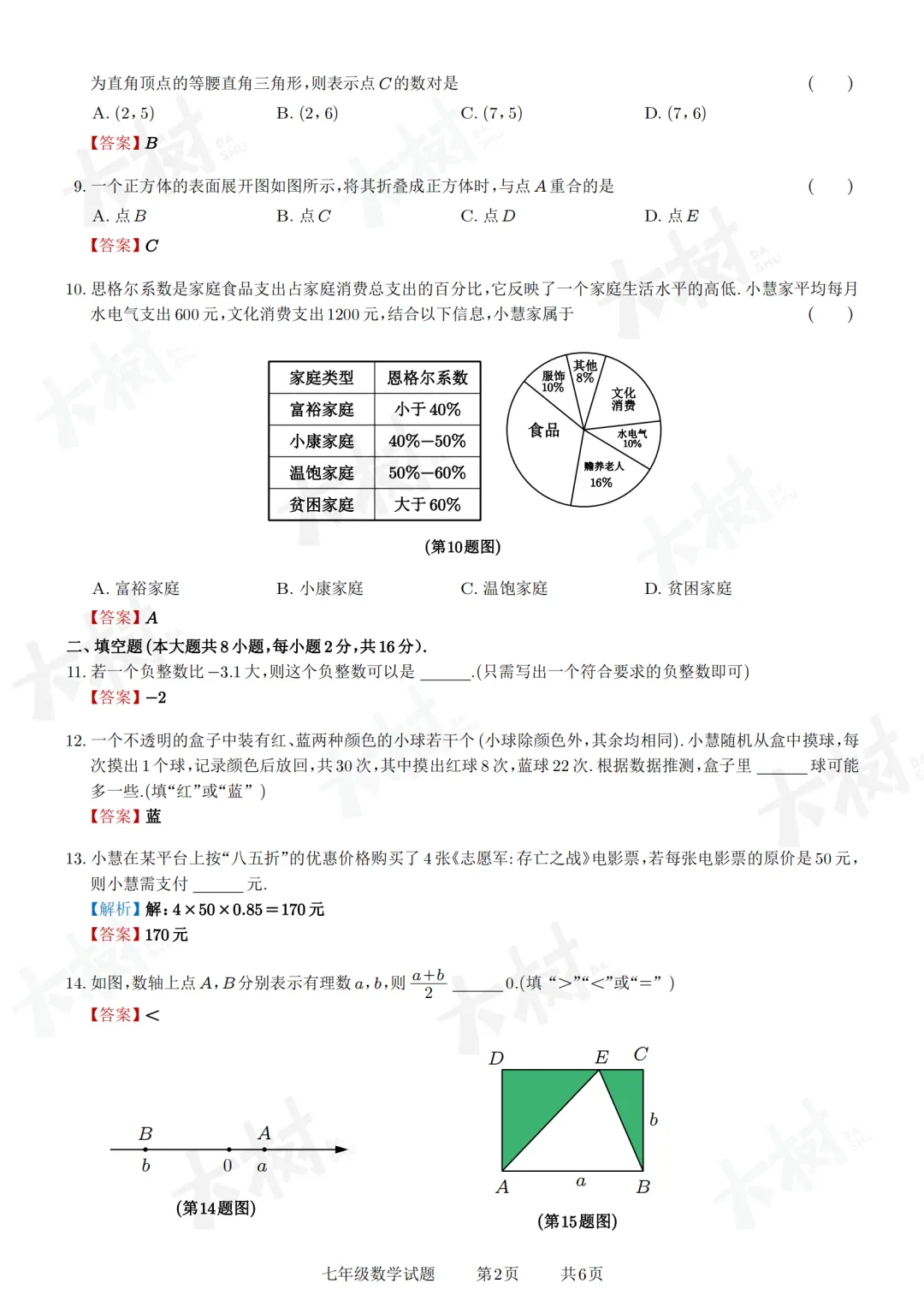 【初一数学】阳光测评试卷来啦,快来对答案! 第12张