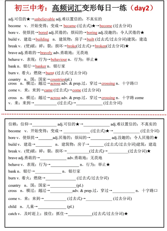 中考高频词汇每日一练 第3张